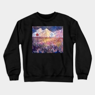 Abstract Flower field in the Mountains Still Life of a lonely tree Crewneck Sweatshirt